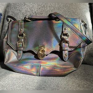 Juicy Couture Huge Holographic Gray Oil Slick Y2K Crossbody Messenger Bag Purse